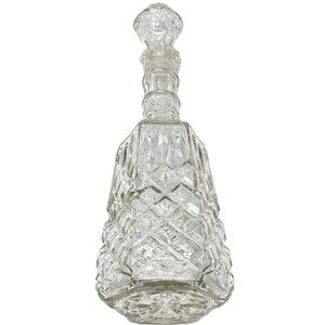 Vintage Liquor Decanter w/Stopper MCM Diamond Cut Molded Pressed Glass 14"x4"